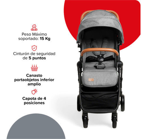 Cochecito Paseo Bebesit 1321a T-flex Gris Reclinable 15kg Cs - Gris - Negro