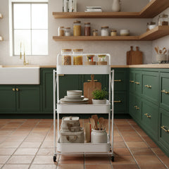 Carro Organizador Metal Blanco Plegable 3 Estantes Ruedas Cs Blanco