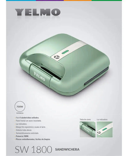 Sandwichera Eléctrica Yelmo Sw-1800 Placas Antiadherentes 700w Verde Claro