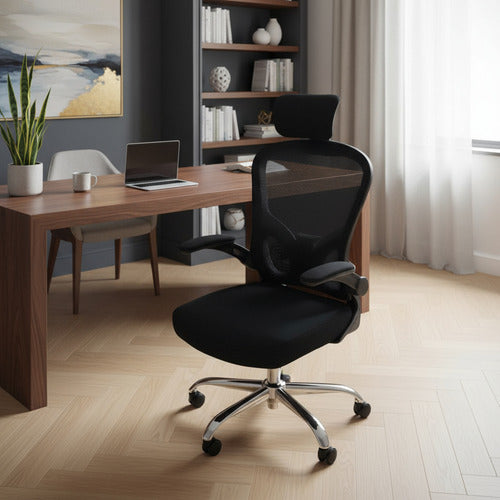 Sillon Silla De Pc Y Oficina Oon Apoyacabezas Y Base Cromada Negro Mesh/tela