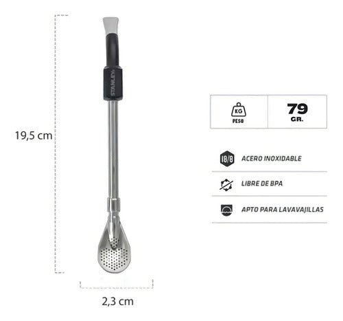 Bombilla Para Mate Stanley Original Spoon Inox Negro Sin Bpa