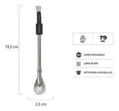 Bombilla Para Mate Stanley Original Spoon Inox Negro Sin Bpa