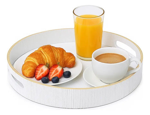 Bandeja Redonda Merienda C/asas Carol Blanca De 35 X 5 Cm Blanco