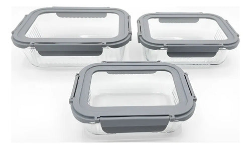 Set De 3 Tapers Contenedor De Vidrio Tapa Hermetica Carol Gris