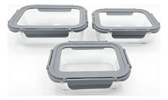 Set De 3 Tapers Contenedor De Vidrio Tapa Hermetica Carol Gris