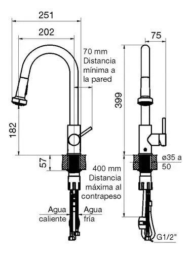 Griferia Monocomando Cocina Con Rociador Fv Huemul 412/n9-ng Negro Mate