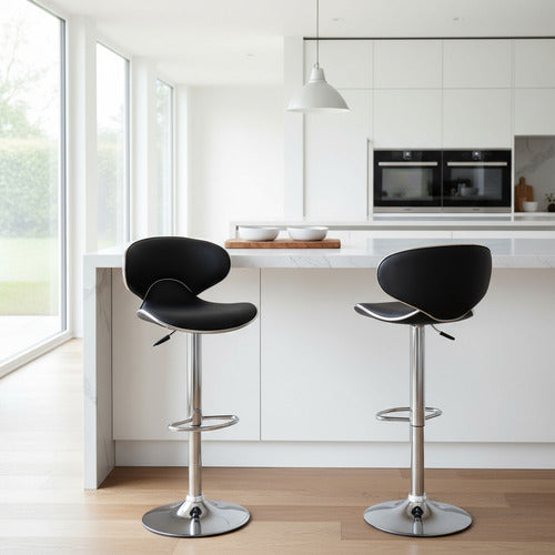 2 Banquetas Altas Taburete Tapizado Con Respaldo Negro Cromado Negro