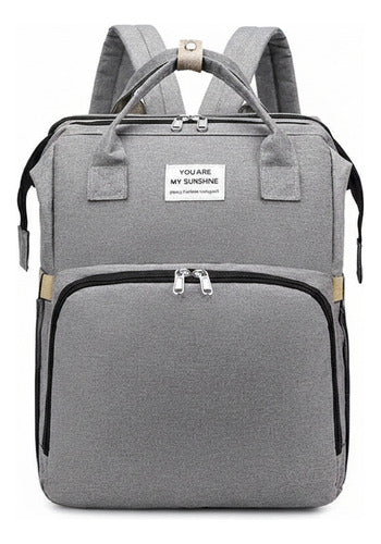 Mochila Maternal Multifunción Cuna Cambiador Para Bebe Gris Gris Claro Liso