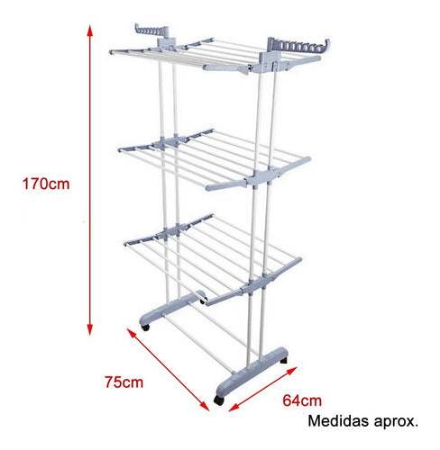Tender Vertical Tm Caño Pintado Blanco 3 Plataformas Con Ruedas Gris/blanco