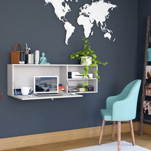 Escritorio Flotante De Pared Smart Delos Dsm07 Roble Blanco Roble/blanco