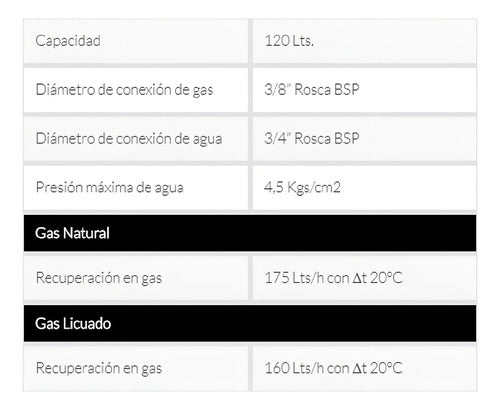 Termotanque Gas 118l Señorial Zafiro Multigas 175l/h Blanco
