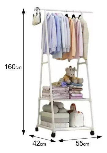 Perchero Pie Con Ruedas 2 Estantes Organizador Blanco 160x55 Blanco