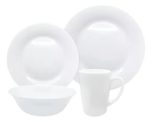 Set Juego De Vajilla Platos + Jarros Vidrio Opal 16 Piezas Blanco Lisa