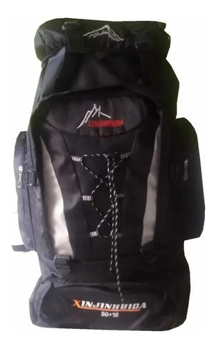 Mochila Mochileros Camping Trekking Outdoor Negro De 90l Cts Negro Sintético