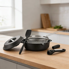 Set Carol Cacerola 28cm Sarten Freidor Alum Fundido 10 Usos Negro