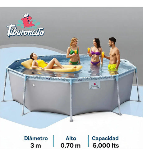 Pileta Piscina De Lona Tiburoncito N°9  5000l 300x70 Cm Gris Lisa