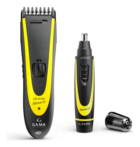 Combo Ga.ma Corta Pelo Gc542 Sport + Trimer Gnt512 Sport Negro Y Amarillo