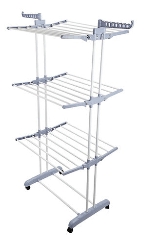 Tender Vertical Tm Caño Pintado Blanco 3 Plataformas Con Ruedas Gris/blanco