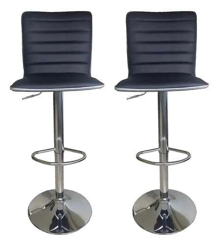2 Banquetas Altas Taburete Tapizado Respaldo Negra Vivendi Cromado Negro