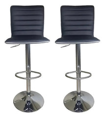 2 Banquetas Altas Taburete Tapizado Respaldo Negra Vivendi Cromado Negro