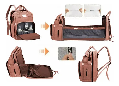 Mochila Maternal Multifunción Cuna Cambiador Para Bebe Rosa Rosa Liso