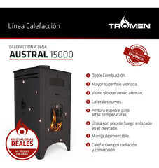 Salamandra Tromen Austral A15 Horno 120m² Leña Calefacción Eficiente