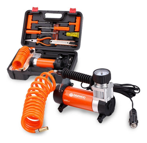 Compresor De Aire Portatil Daewoo Dw55-p Maletin Kit 12v Cts Naranja/negro/gris Monofásica