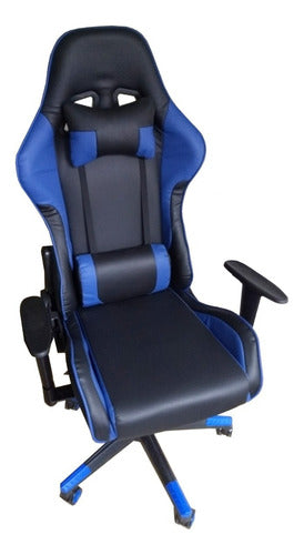 Silla Basculante Oficina Computacion Gamer Tm Negro Azul Cuero Sintético