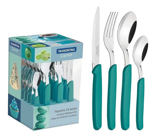 Cubiertos Tramontina Juego De 24 Piezas Carmel Turquesa Verde