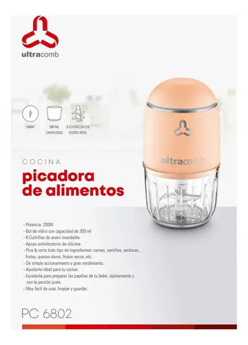 Procesadora Ultracomb Pc-6802 200w 300ml 6 Cuchillas Acero Inox Bold De Vidrio