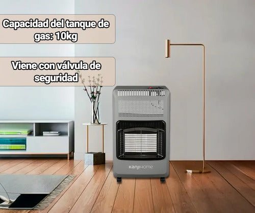 Estufa Gas Envasado Kanji 3800 Kcal/h Con Ruedas Y Válvula Seguridad Gris