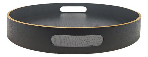 Bandeja Redonda C/asas Carol Negra De 35 X 5 Cm Negro
