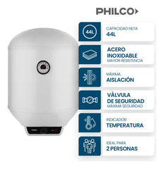 Termotanque Eléctrico Philco 44l Phts050bm Para Colgar Conexión Inferior Blanco