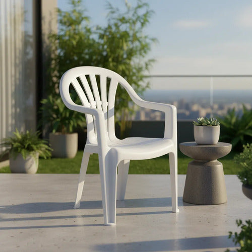 4 Sillas Plasticas Apilables Interiores Exteriores Tm H:100k Blanco Lisa
