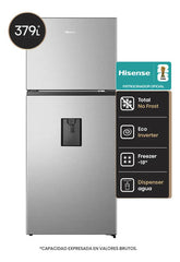 Heladera Inverter Hisense Con Freezer No Frost 379l Con Dispenser De Agua Gris