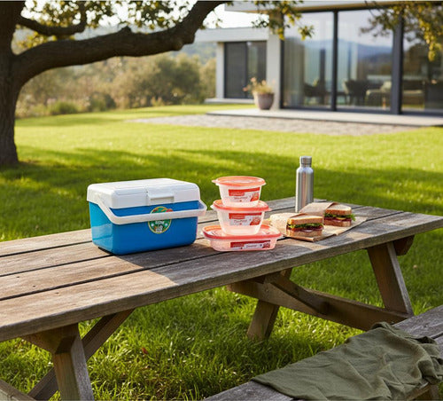 Combo Escolar Lunchera Garden Life Azul 3 Tapers Rubbermaid Azul Liso