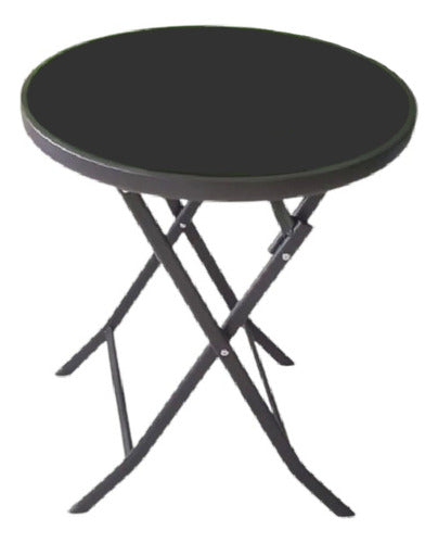 Combo 2 Sillas Rattan Plegables 1 Mesa 60cm Vidrio Caño Ct Marrón Ratán