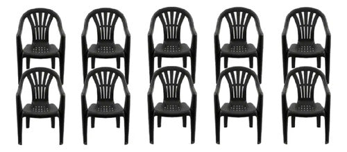 10 Sillas Plasticas Apilables H100k Interiores Exteriores Tm Negro Lisa