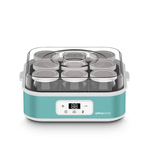 Yogurtera Digital Ultracomb Yg-2709 9 Jarros Vidrio Con Receta Capacidad De 1,6 Litros Celeste