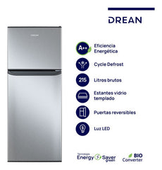Heladera Con Freezer Ciclica Drean 215 Litros Color Inox Rzd215pvarx0
