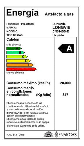 Calefón A Gas Tiro Natural De 14l Longvie Cn514ss Sin Piloto Blanco Gn