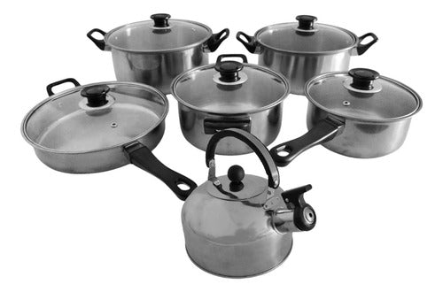 Juego Batería Set Cocina 11 Piezas Sarten Cacerola Pava Cts Gris