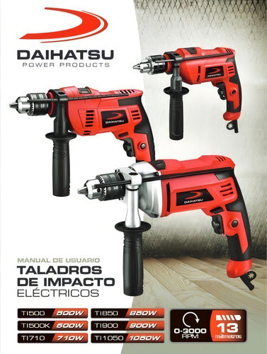 Taladro Percutor Eléctrico 500w 13mm Daihatsu Ti500 Velocidad Variable Con Funciones De Reversa Y Percutor Y Traba Para Operación Continua