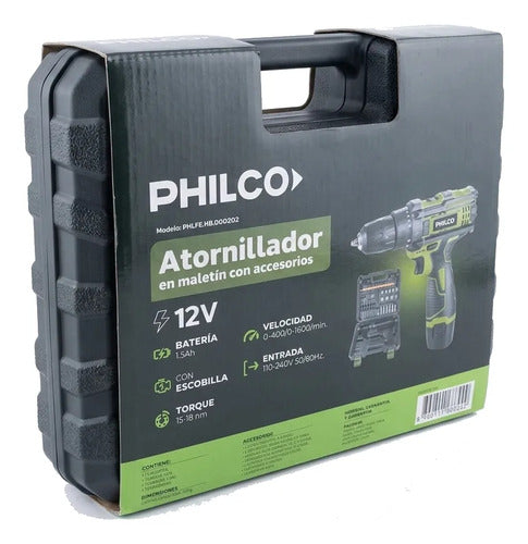 Taladro Percutor Inalámbrico Philco Pt12ase2p 18nm 1800m/min Verde Musgo 50