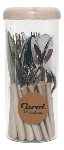 Juego De Cubiertos Carol X 24 Acero Inox + Cilindro Areia Beige Areia