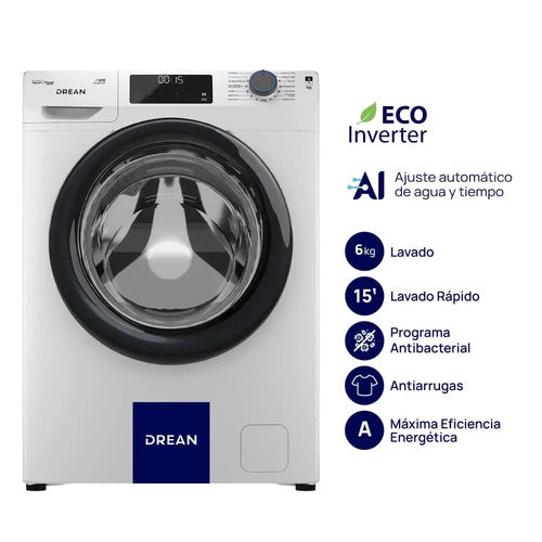 Lavarropas Inverter Con Ia 6 Kg 800 Rpm Drean Lcfdr0608lb1 Blanco