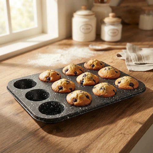 Molde De Acero Antiadherente Para 12 Muffins Carol 20028fne Negro