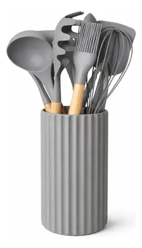 Set De Utensillos Silicona Mango Madera Cocina Carol