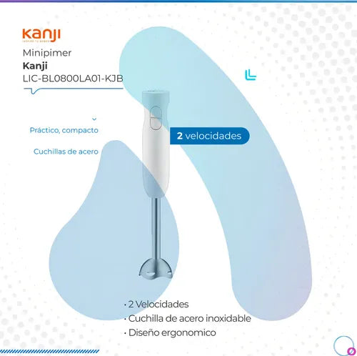 Minipimer Mixer Kanji 2 Velocidades Cuchilla De Acero Inoxidable 800whats Blanco
