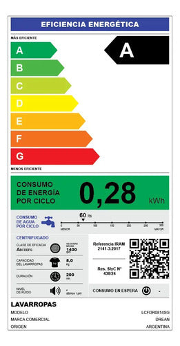 Lavarropas Automático Drean Lcfdr0814sg 8kg 1400rpm Inverter Gris